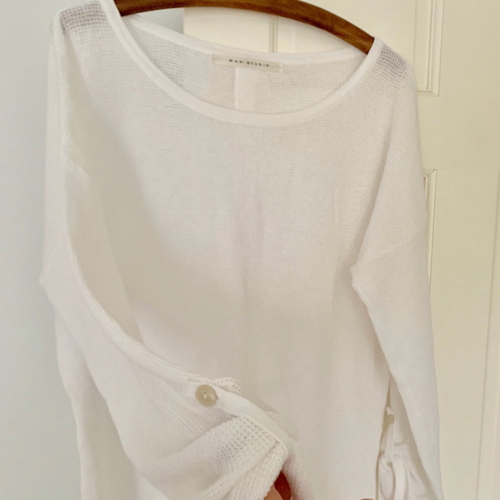 Max Studio white waffle cotton sweater